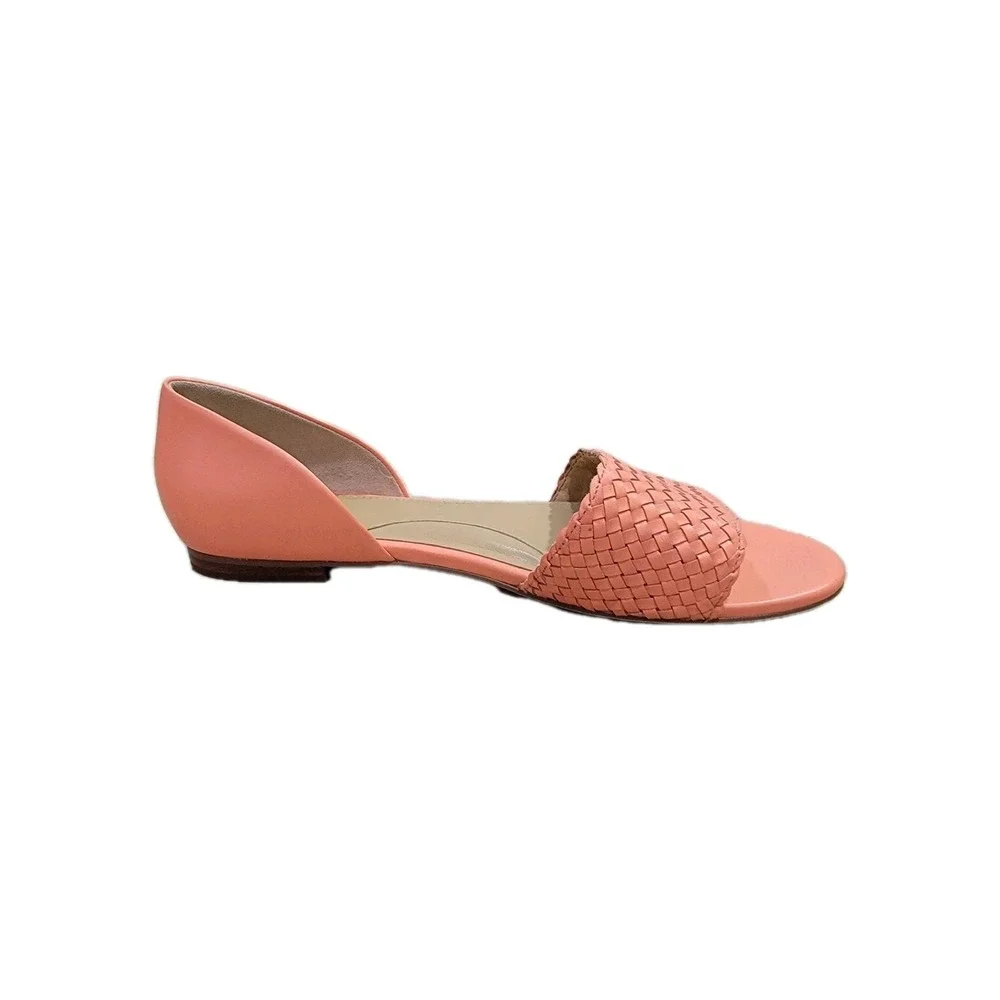Talbots Leona Woven Leather Flats Sandals Salmon Pink Coral Size 8 M Slip On - Picture 6 of 13